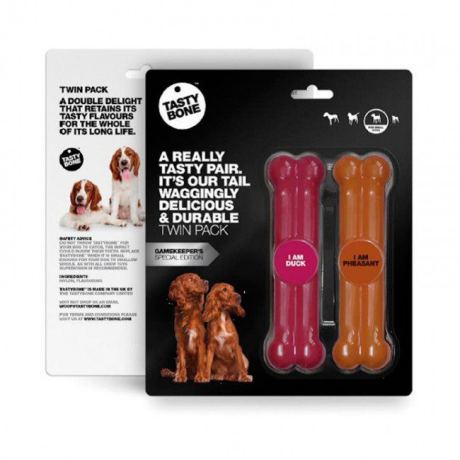 Osso Tasty Bone Twin Pack Vários Sabores ha sido probado por los jawans más vigorosos. Satisface la necesidad de masticar de tu perro y tiene sabores irresistibles.