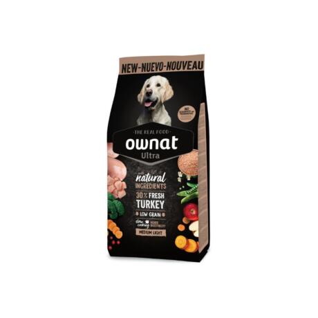 El pienso Ownat Ultra Medium Light ha sido especialmente desarrollado para perros adultos de tamaño mediano con tendencia al sobrepeso.