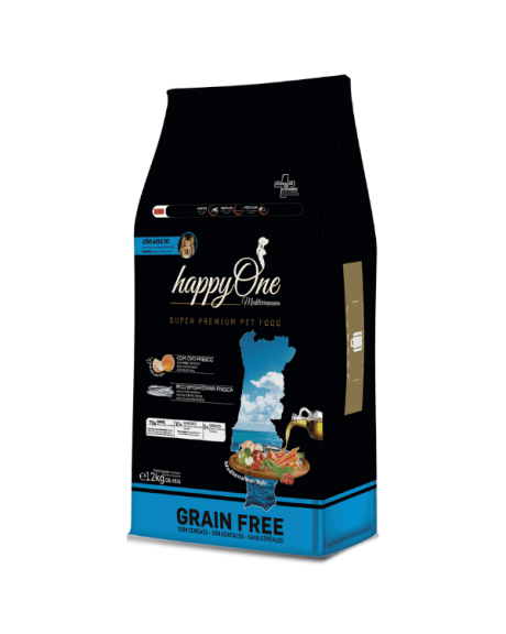 HappyOne Mediterraneum Adult Sardina es un alimento súper premium para perros adultos. Sobre todo sin cereales.