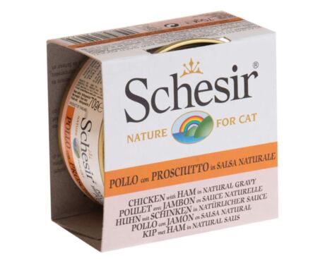Schesir Gato Pollo con Jamón en Salsa Natural 70gr