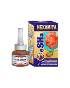 eSHa Hexamita 20ml está especialmente formulado para su uso en discos y cíclidos (es especialmente eficaz en discos y peces ángel (Pterophyllum scalare).