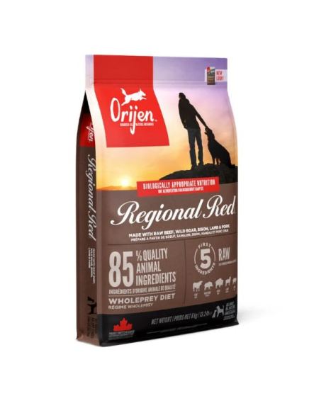 Orijen Dry Regional Red está formulado con carnes rojas de primera calidad no aptas para el consumo humano.