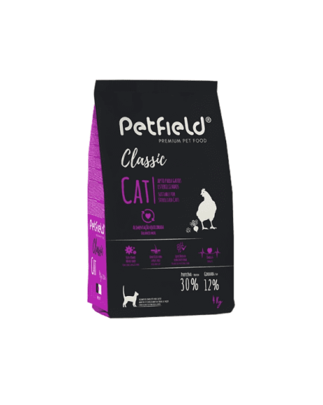 Petfield Classic gato es un alimento completo formulado para gatos adultos, incluidos gatos esterilizados, de todas las razas.