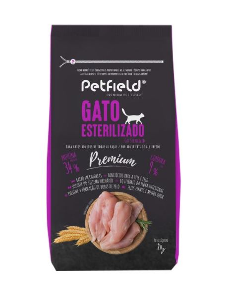 Petfield Premium Gato esterilizado es un alimento completo formulado para proporcionar una dieta equilibrada a los gatos.