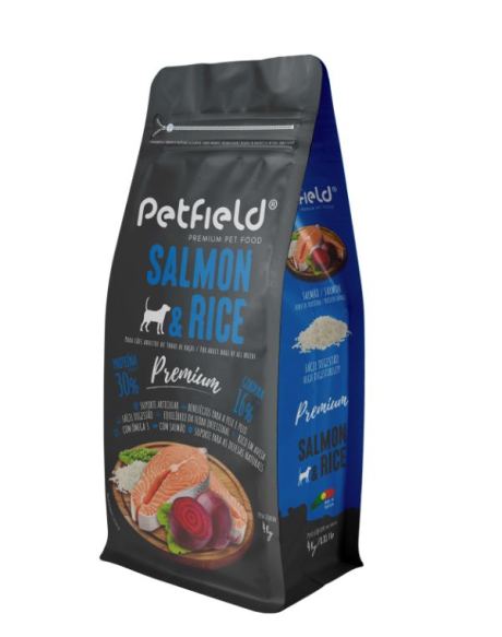 Petfield Premium Salmón y Arroz es un alimento completo formulado para perros adultos de todas las razas.