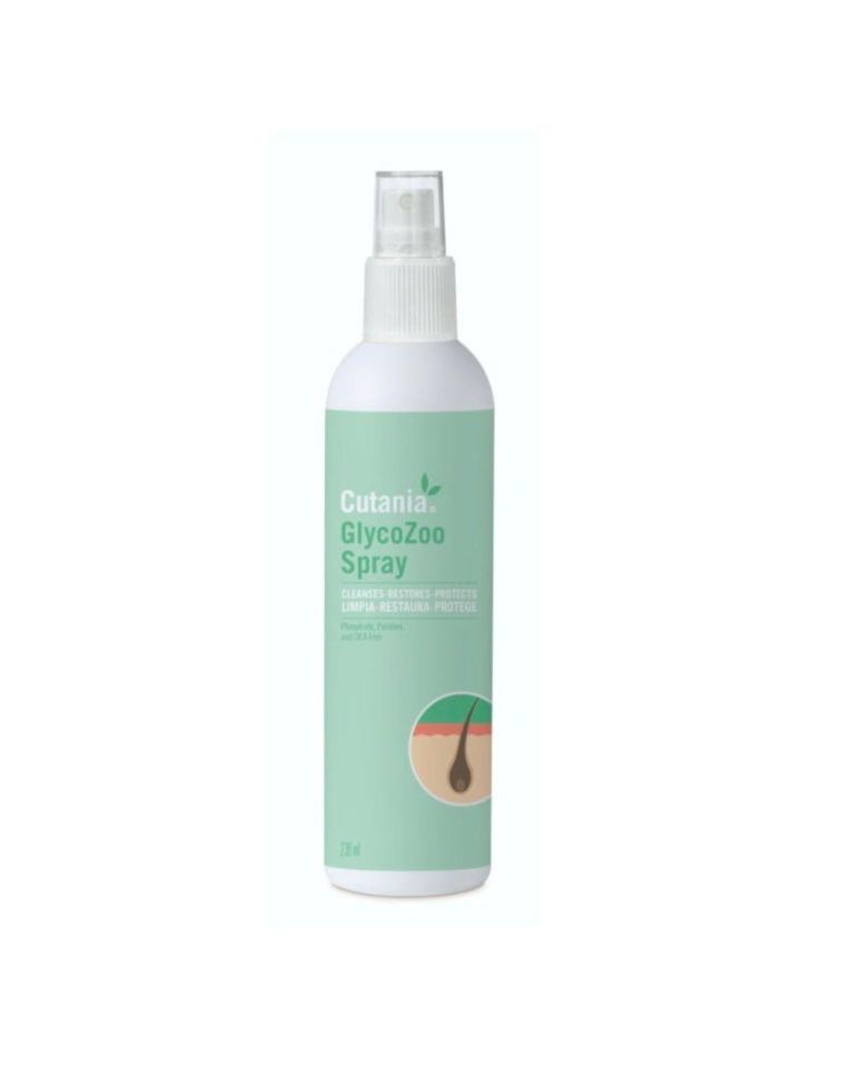 Cutania Glycozoo Spray es un spray dermatológico con acción secante y efecto queratolítico, lipolítico y desodorante para perros, gatos y caballos.