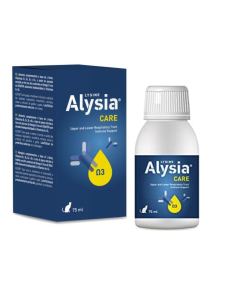 Alysia Care es una solución oral de fórmula completa a base de L-lisina, Vitaminas B1, B2, B6, B12 y aceite de pescado prensado en frío, con un alto contenido de omega 3 (rico en DHA/EPA) y Vitamina A y D3, para el Apoyo del Sistema Respiratorio e Inmune en gatos.