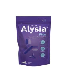 Alysia Plus es un suplemento de L-lisina de fórmula completa para apoyar los sistemas respiratorio e inmunológico y ayudar a reducir los efectos del estrés en los gatos.