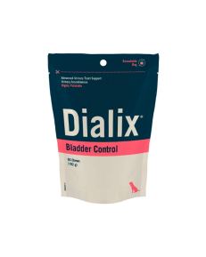 Dialix Bladder Control es un complemento alimenticio formulado en masticables de gran palatabilidad para perros con incontinencia urinaria.