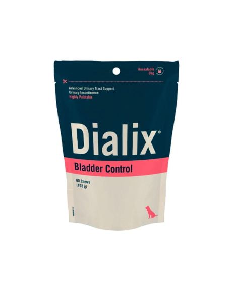 Dialix Bladder Control es un complemento alimenticio formulado en masticables de gran palatabilidad para perros con incontinencia urinaria.