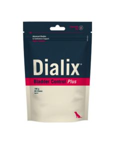 Dialix Bladder Control Plus es un suplemento dietético para perros cuya formulación contiene un alto nivel de isoflavonas para apoyar la función urinaria