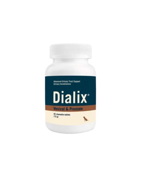 Dialix Versical & Prostate es un suplemento especialmente indicado para fortalecer los músculos de la vejiga y su correcto funcionamiento en animales de edad avanzada y machos sin castrar.