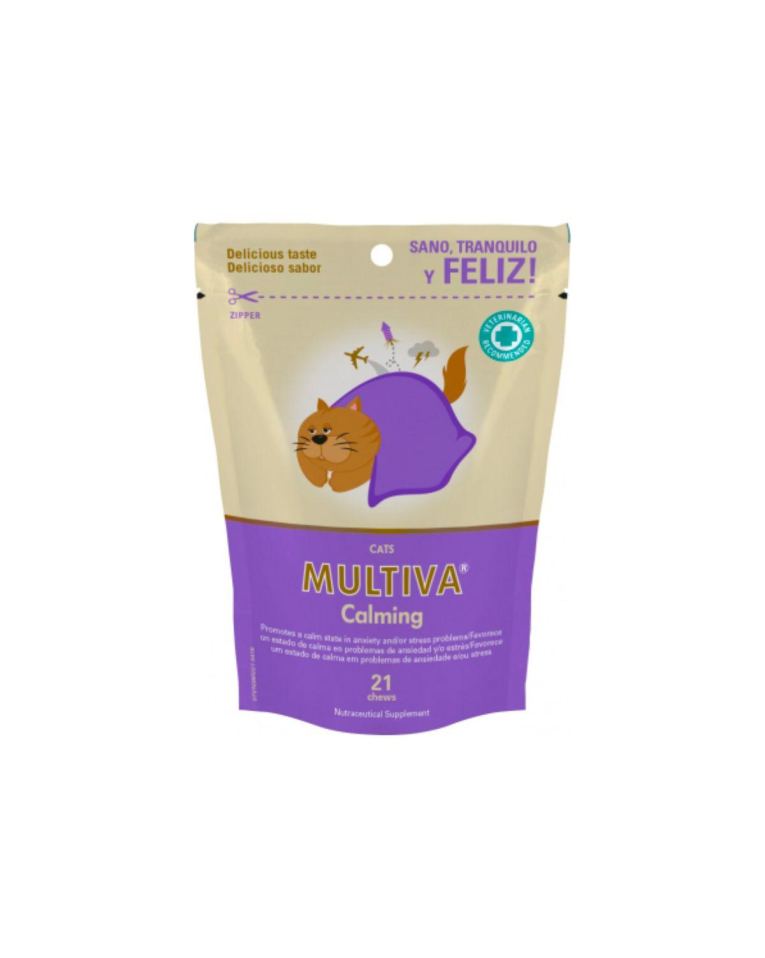 Multiva Calming Gatos es un suplemento con una fórmula sinérgica para promover un estado de calma formulado en Chews altamente palatables
