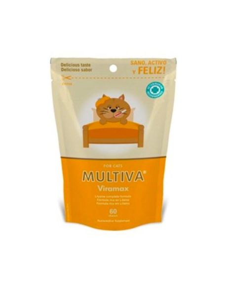Snacks Multiva Viramax para gatos que se encuentran en situaciones clínicas o latentes que responden al uso de L-lisina, o donde su suplementación puede ser beneficiosa.