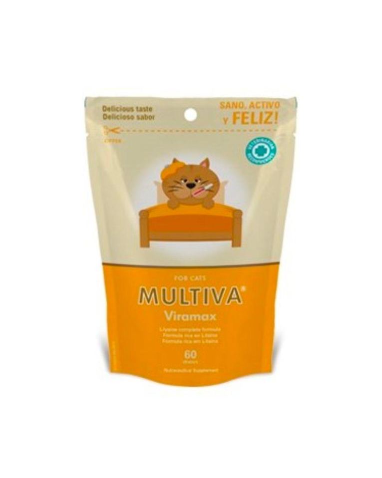 Snacks Multiva Viramax para gatos que se encuentran en situaciones clínicas o latentes que responden al uso de L-lisina, o donde su suplementación puede ser beneficiosa.