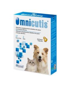 Omnicutis cápsulas para perros y gatos es un alimento complementario dietético para apoyar la función dérmica en cápsulas indicado para perros y gatos.