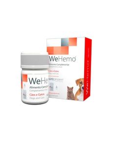 WeHemo - Solución Oral es un alimento complementario para perros y gatos. Rico en vitaminas, minerales, es importante para el metabolismo y la formación de células sanguíneas.