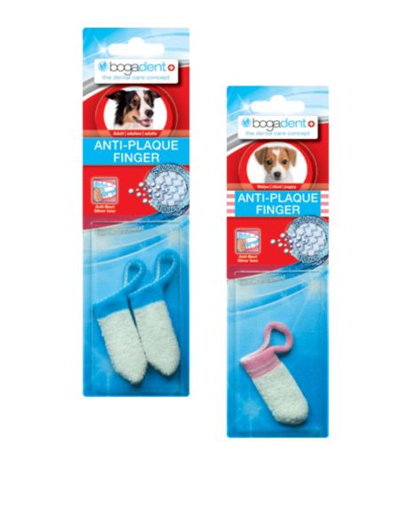 Bogadent Anti-Plaque Cepillo de Dedo para Perros fabricado con microfibras de alta tecnología con iones de plata para una eliminación suave y eficaz de la placa, adecuado para perros.