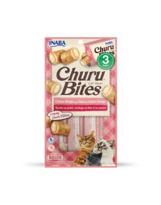 Churu Bites es un cremoso e irresistible puré de Churu envuelto en pequeños trozos de pollo húmedo.