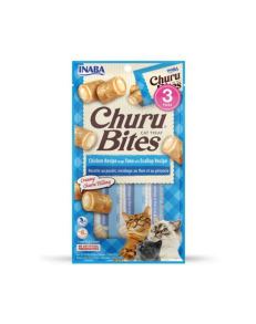 Churu Bites es un cremoso e irresistible puré de Churu envuelto en pequeños trozos de pollo húmedo.