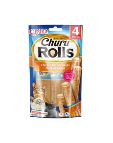 Churu Rolls, un delicioso y jugoso palito de pollo o atún relleno con este cremoso e irresistible puré de Churu,