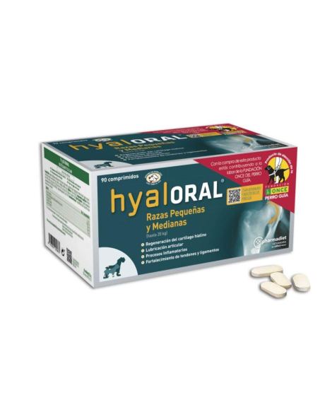 Hyaloral Perros Pequeños, Medianos y Perritos es un complemento alimenticio condroprotector en formato comprimido, es decir, regenera cartílagos, fortalece articulaciones y ligamentos.