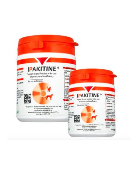 Ipakitine es un suplemento nutricional terapéutico que favorece la buena función renal en casos de insuficiencia renal crónica en perros y gatos.
