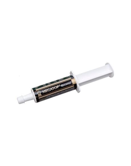 Megatop Recover es un suplemento rico en aminoácidos, minerales y vitaminas especialmente diseñado para perros deportivos y de trabajo para reponer los nutrientes perdidos tras el ejercicio excesivo o el calor extremo.