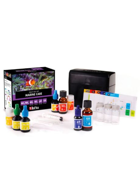 El Red Sea MCP Marine Care Multi Teste Kit (100/55/100/60/100 pruebas) es un paquete completo de pruebas múltiples, que incluye todas las pruebas necesarias para monitorear la maduración biológica de nuevos sistemas y para el mantenimiento y manejo continuos de los peces. Sólo algas de acuario.