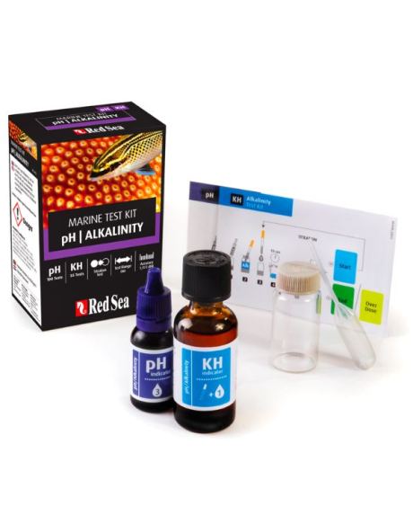 Red Sea Kit MCP PH/ALK (100/55 pruebas) es un kit de prueba dual que incluye una prueba de titulación precisa (1 dkH/0,36 meq/l) para KH y una prueba colorimétrica de pH.
