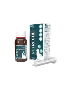 Vetregul 50ml es una fórmula con nutrientes que ayudan al sistema digestivo en desequilibrios ocasionales o prolongados en gatos, perros, hurones y roedores.