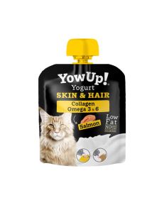 YowUp Yogurt Salmón Gato 85 Gr - Piel y Pelo es un yogur para gatos que contiene aceite de pescado, omega 3, colágeno y salmón. Por lo que aumenta el brillo y ayuda a cuidar el cabello y la piel. Aporta firmeza y elasticidad.