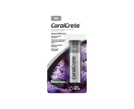 Seachem CoralCrete Gris es una masilla epoxi de dos componentes que se puede utilizar para unir corales a rocas o para fusionar rocas para obtener bases más estables en acuarios de arrecife.