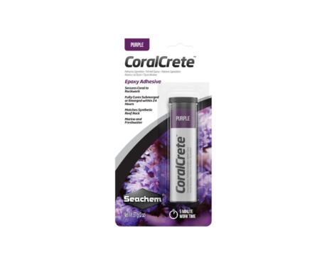 Seachem CoralCrete violeta es una masilla epoxi de dos componentes que se puede utilizar para unir corales a rocas o para fusionar rocas para obtener bases más estables en acuarios de arrecife.