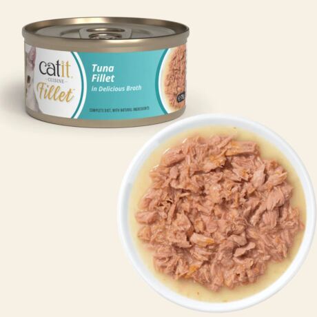 Catit Cuisine Fillet Atún en caldo es una deliciosa recompensa natural, elaborada con filetes enteros de pescado de alta calidad.
