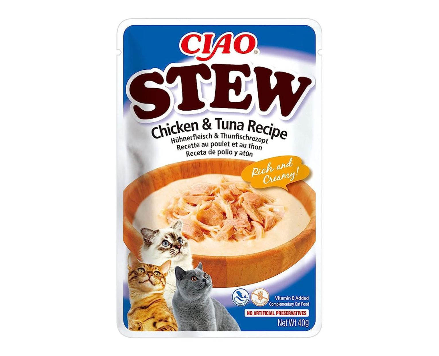 Churu Stew Pollo y Atún 40 g – Alimento Húmedo Complementario para Gatos