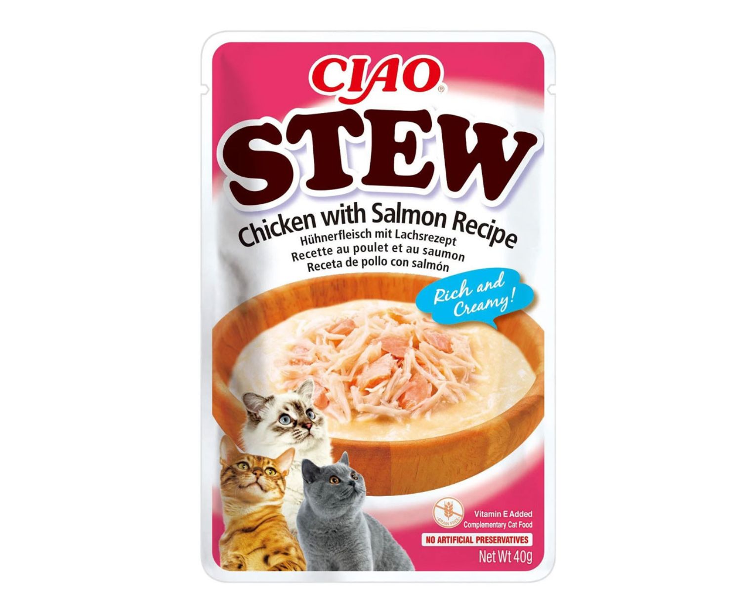 Churu Stew Pollo y Salmón 40 g – Alimento Húmedo Complementario para Gatos