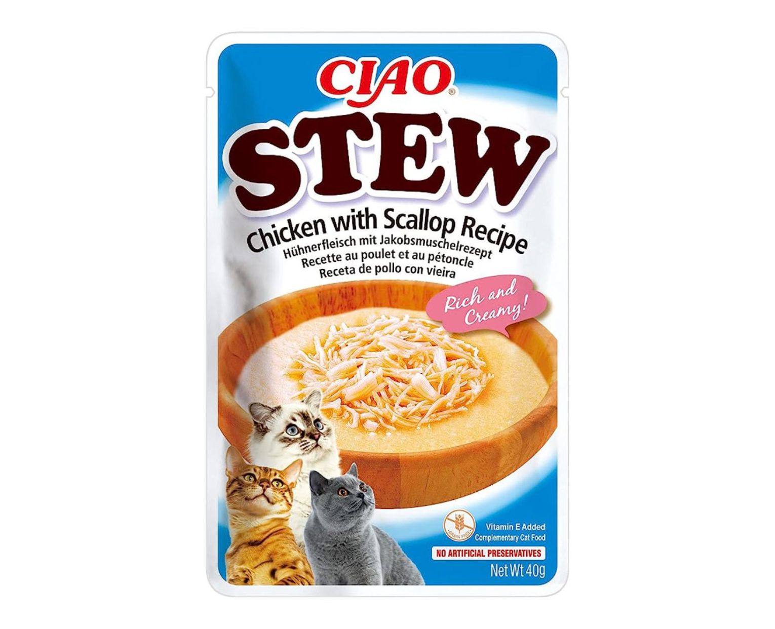 Churu Stew Pollo y Vieira 40 g – Alimento Húmedo Complementario para Gatos