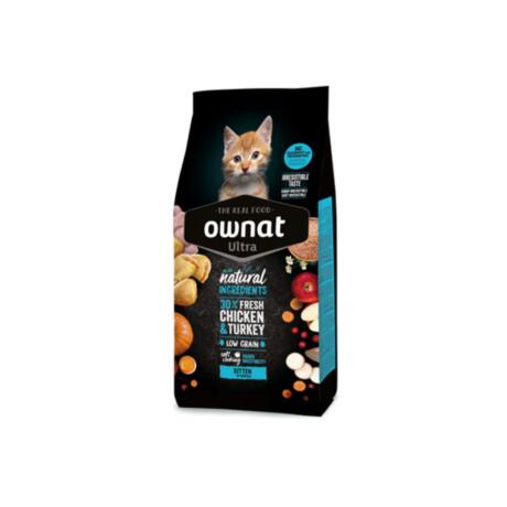 Saco de pienso natural Ownat Ultra Kitten de pollo y pavo para gatitos en crecimiento