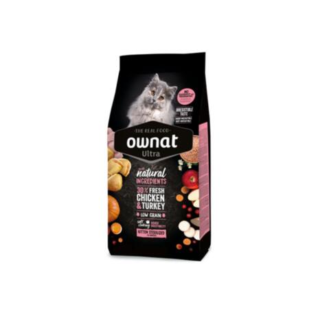 Saco de pienso Ownat Ultra Kitten Sterilized con pollo y pavo para gatitos jóvenes esterilizados