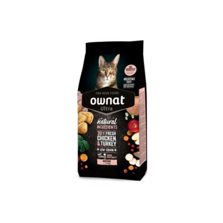 Saco de pienso natural Ownat Ultra Mature de pollo y pavo para gatos sénior