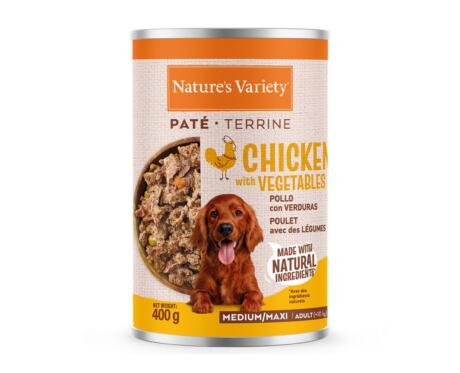 Lata de Paté Nature's Variety Medium Maxi Pollo 400g para perro de tamaño mediano y grande sin cereales.