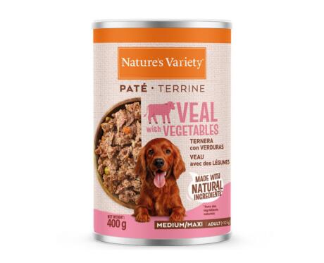 Lata de Paté Nature's Variety Medium Maxi Ternera 400g para perro de tamaño mediano y grande sin cereales.