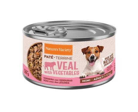 Lata de Paté Nature's Variety Mini Ternera y Verduras 200g para perro pequeño sin cereales.