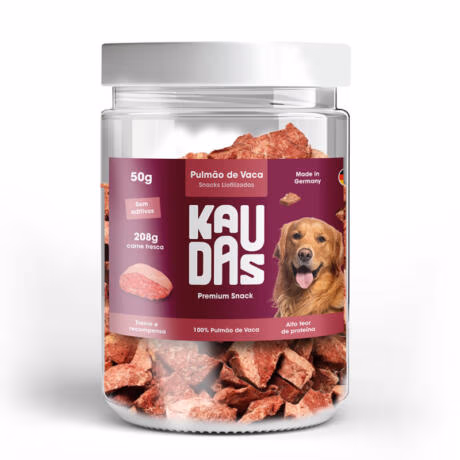 Bolsa de snacks liofilizados de pulmón de vaca Kaudas de 50g para perros.