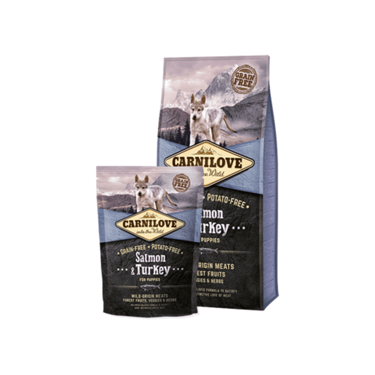 Carnilove Salmon & Turkey Puppy es una fórmula sin cereales ni patatas para cachorros de todas las razas (1 a 12 meses).