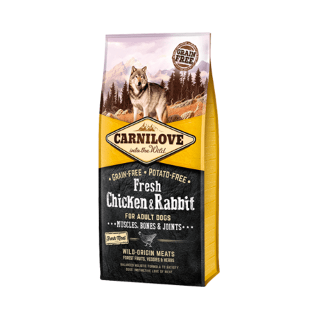 Carnilove Fresh Chicken & Rabbit es un alimento completo con carne fresca sin cereales ni patatas para perros adultos de todas las razas.